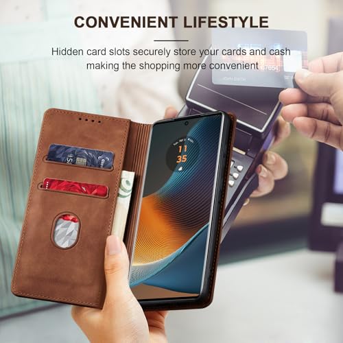 Image of Jasonyu Case for Motorola Edge 50 Fusion,Leather Flip Protective Case [Holster, Magnetic, Card Slot,Stand Feature] Wallet Leather Case Cover (Brown)