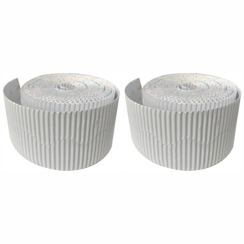 3 Ace Crafts (Pack of 2) Corrugated Display Borders Roll (White) Size 57mm x 15m - School Classroom Decoration, Bulletin Boards & Crown Making Crafts, Scalloped Edge Border Rolls Fade Resistant — image 1