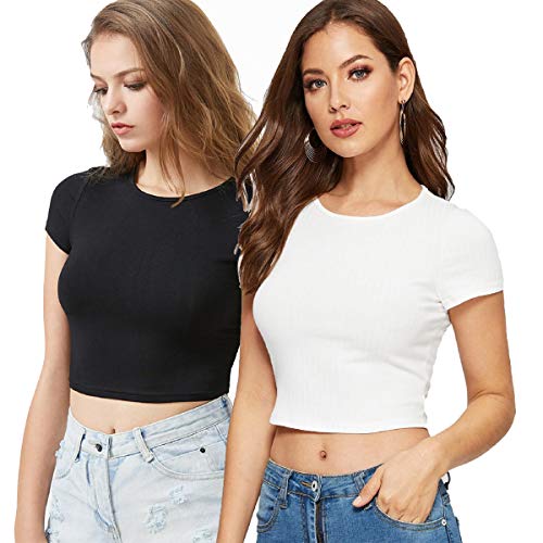 Image of Women's Basic Short Sleeve Round Neck Crop Top