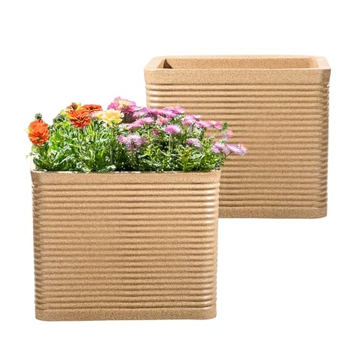 Image of Kuber Industries 2 Pcs Roto Mould German Polymer 24-Inch Extra Large Big Size Flower Pot | Indoor /Outdoor Tree Gamla Planter for Living Room, Resorts, Hotels, Terrace & Garden | Marble Elegant - Sand