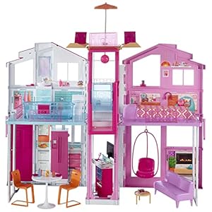 Barbie Mobilier Grande Maison de poupée de Luxe à 2 étages et 4 pièces Dont Cuisine, Chambre, Salle de Bain et Accessoires, Jouet pour Enfant, DLY32 5118Jl3CTPL. SS300