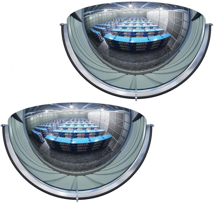 2Pack Acrylic Half Dome Mirror Corner Mirror Blindspot for Wall 12'' Diameter Safety Mirrors for Corners Convex Mirrors Indoor for Ceiling Business Driveway Outdoor Hallway Warehouse Office