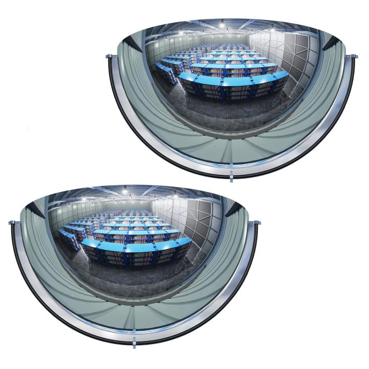 2Pack Acrylic Half Dome Mirror Corner Mirror Blindspot for Wall 12'' Diameter Safety Mirrors for Corners Convex Mirrors Indoor for Ceiling Business