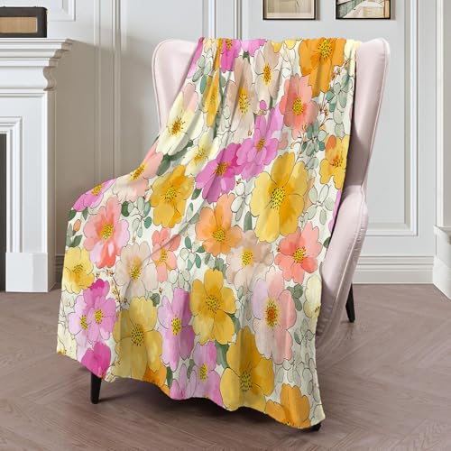 Plaid flanelle 240x260 cm beige à motif floral aquarelle - 7
