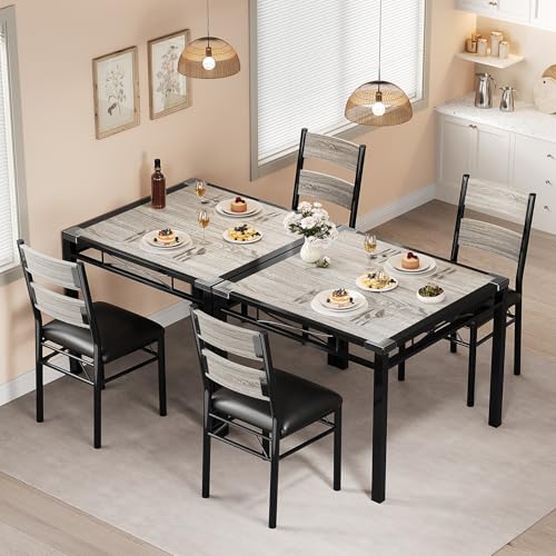 GarveeHome Dining Table Set for 2, Dining Table with 2 Upholstered Chairs, Wood 3-Piece Kitchen Dining Room Table Set with Corner Protector for Small Space, Kitchen, Apartment, Rustic Gray