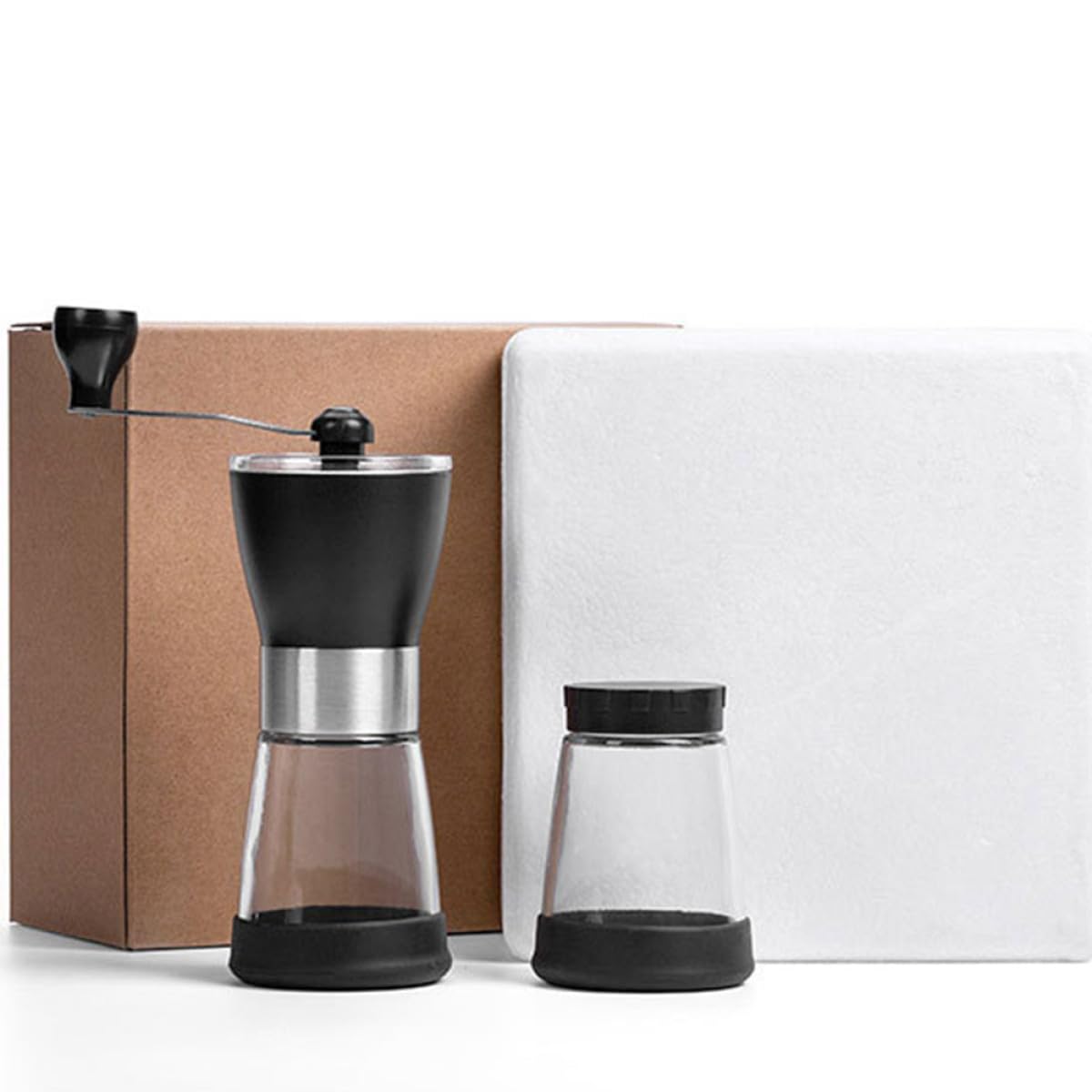 DOITOOL Molino de Café Manual Recipiente de Vidrio y Muelas de Cerámica, Acero Inoxidable, Silencioso y Fácil de Desmontar para Granos en Cocina o Viaje