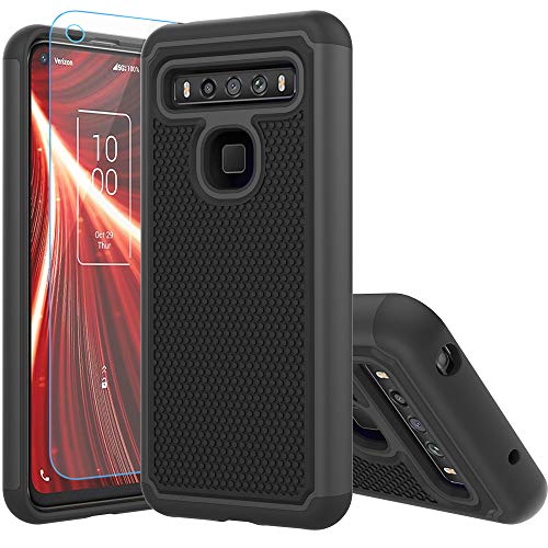 TCL 10 5G UW Case,TCL 10 5G UW Case,with HD Screen Protector [Shock Absorption] Hybrid Dual Layer TPU & Hard Back Cover Bumper Protective Case Cover for TCL 10 5G UW (Black Armor)