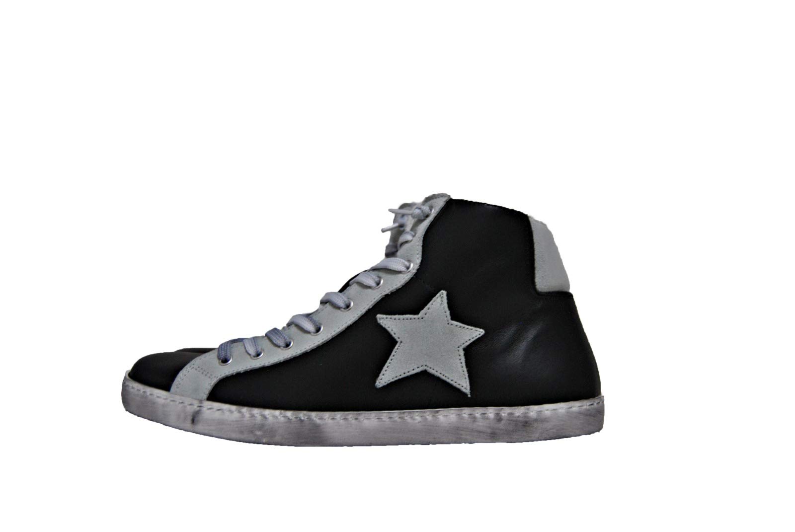 Scarpe Sneakers Alte Uomo Nero Pelle Ghiaccio Stella Cerniera Camoscio Via Condo