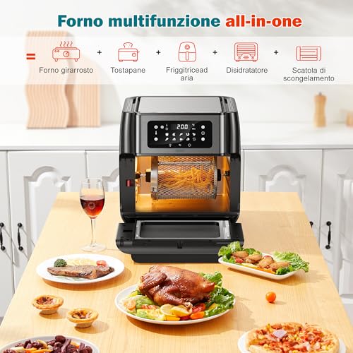 Innsky Friggitrice ad Aria 10L con Forno, Air Fryer XXL con LED Touch, 10 Funzioni (Griglia, Disidratatore, Pizza), 80-200°C, Cucina Senza Olio, 1500W, 6 Accessori e Ricettario - immagine 6