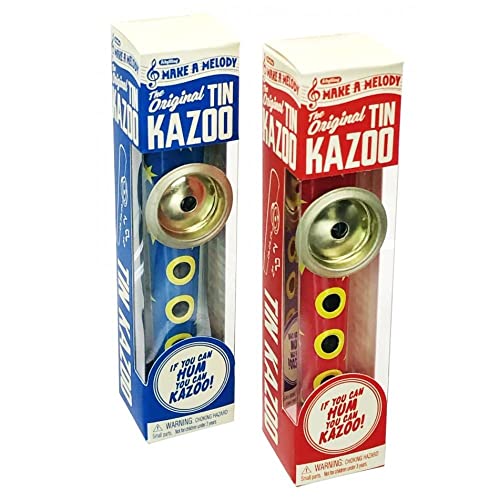 Coffret cadeau de 2 kazoos Schylling Instruments de musique originaux en métal jaune et rouge
