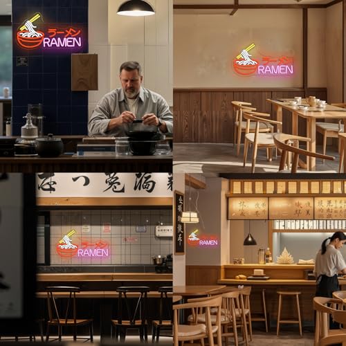 Image of Ramen Neon Sign Japanese Noodle Led Neon Lights for Wall Decor Dimmable Led Signs USB Powered Suitable for Restaurant Ramen Shop Kitchen Window Door Dinning Room Decoration Gifts