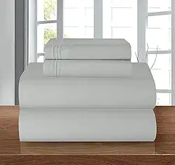 Elegant Comfort Jogo de cama luxuoso macio 1500 fios egípcio 4 peças de qualidade de hotel premium resistente a amassados, lençol com elástico em toda a volta, bolso profundo até 40 cm, Queen, prata