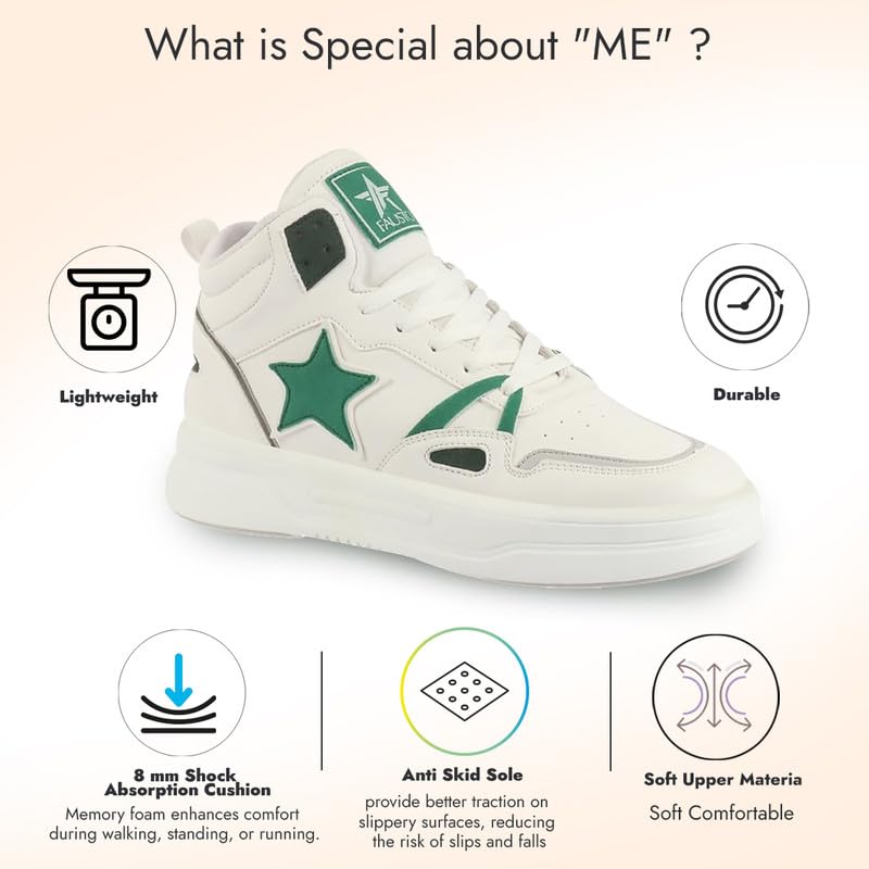Image of FAUSTO Men High Top Breathable Lace-Up Sneaker Shoes | Chunky Streetwear Lightweight Casual Sneakers | Memory Cushioned Insole