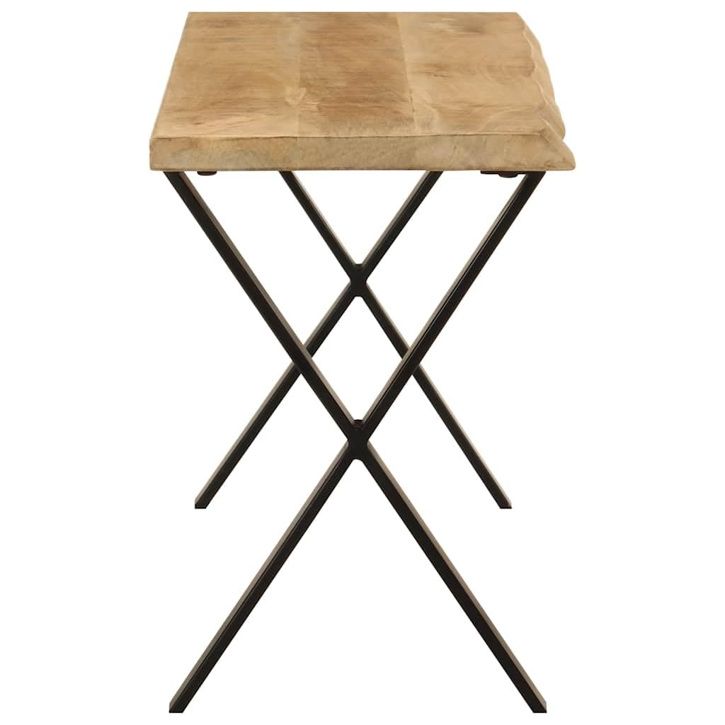 Banco de madera maciza de mango, 105 cm, estructura en X, acero