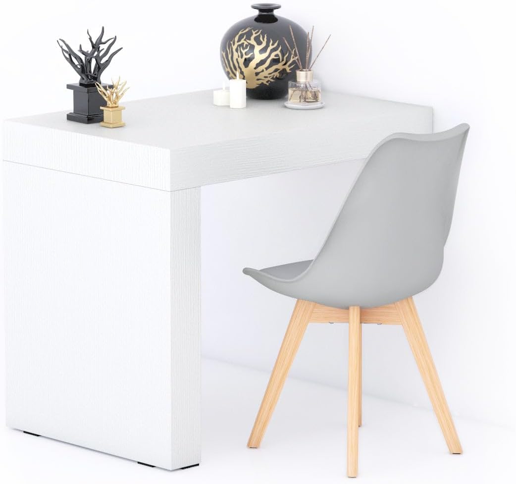 Mobili Fiver, Evolution Dining Table 35.4 x 23.6 in, Ashwood White with One Leg, for 2 People, Modern Dining Table for Kitchen, Italian Furniture