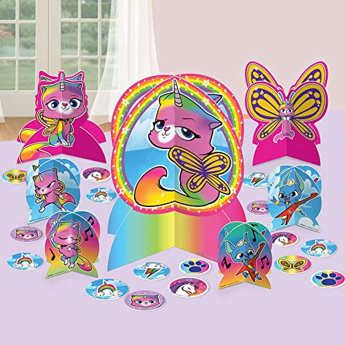 amscan Rainbow Butterfly Unicorn Kitty Table Centerpiece Kit - 27pc, Multi-Colored, One Size (282086)