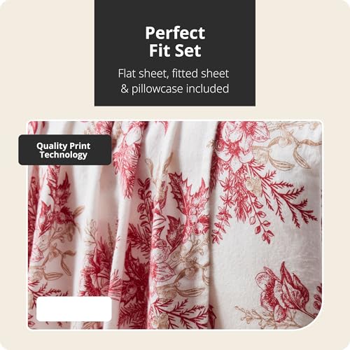 Image of Tahari Home Brushed Flannel 3-Piece Bedding Set, Twin, Toile Red