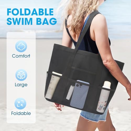 2025 New Mesh Beach Bag, Portable Foldable Large Capacity Women's Tote - Perfect for Pool/Beach/Fitness Day2