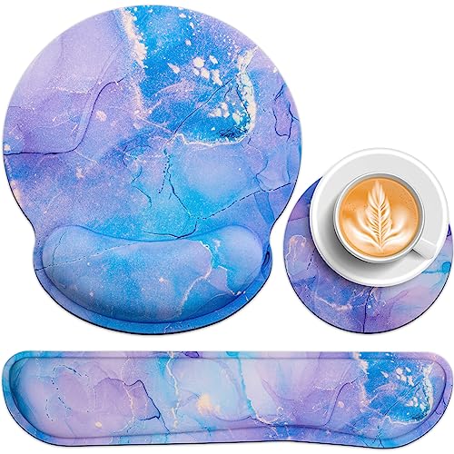 Ensemble de tapis de souris 3 en 1, acezeek gel pad tapis de souris + poignet clavier + sous - verres, tapis de souris en mousse à mémoire de forme ergonomique, tapis de souris