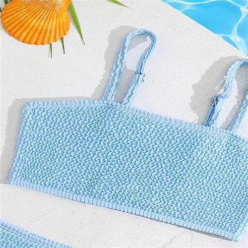 Girl's Smocked Bikini Set Solid Spaghetti Strap Swimsuit Two Piece Bikini Top + Shorts Ruched Elastic Bathing Suit4