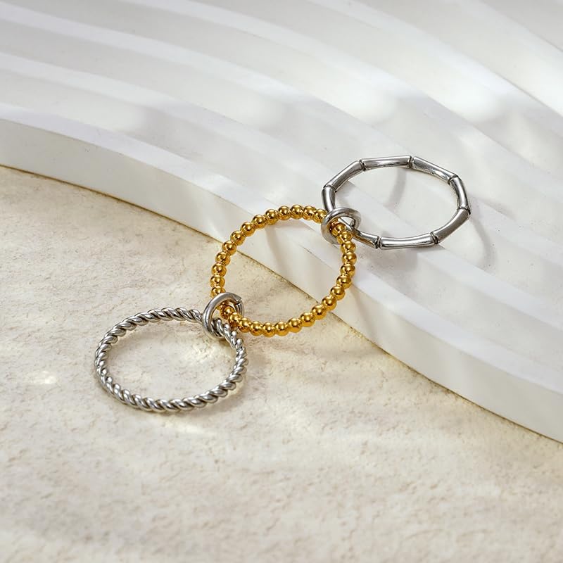 Women's Stackable Ring Gold Plated Ring Set, a Unique Cable Ring made of Stainless Steel with Multiple Sizes to Choose from - Image 2