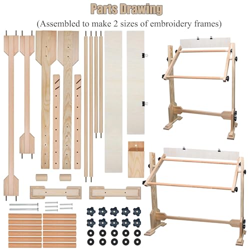 Image of Needlework Table and Adjustable Embroidery Stand, Cross Stitch Hoop Stand, Beech Wood Tapestry Cross Stitch Embroidery Frame Holder(54.5x41.6 cm (21.5 inch x 16.3 inch)) and(112.5x41.6 cm (44.3 inch x 16.3 inch))