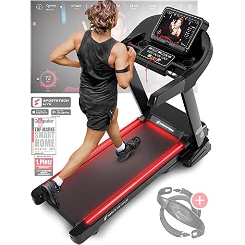 Sportstech F37s Profi Laufband Deutsche Qualitätsmarke- Selbstschmiersystem,APP Kinomap, 7PS bis 20 km/h. Bluetooth MP3, HRC-Klappbar, große Lauffläche, TÜV/GS, Pulsgurt im Wert von 49,9EUR,bis 150kg Cover
