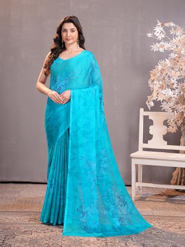 Image of Garden Vareli Floral Print Chiffon Saree