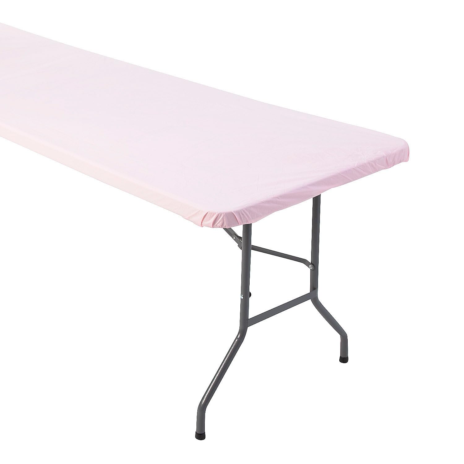 Fun Express 6 Ft. Light Pink Fitted Rectangle Plastic Tablecloth