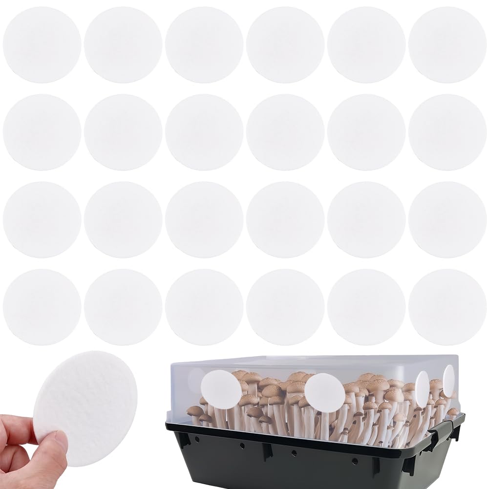 GORGECRAFT 24Pcs Monotub Adhesive Filter Disks 75mm Diameter Cotton Filter Patches Stickers 2mm Thick Round Wide Mouth Mason Jar Lids Pads Replacements for Mushroom Cultivation Growing Accessories