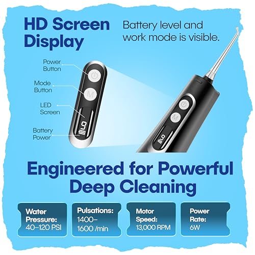 Irrigador bucal inalámbrico Advanced | Tanque grande de 300 ml, 9 modos, pantalla digital, recargable e impermeable IPX7, irrigador dental portátil de viaje con 8 puntas para dientes, encías y - imagen 5