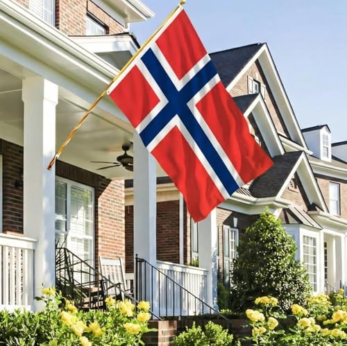 Image of Ahfulife Norway Flag 3x5 Ft, 2 Pcs Large Norwegian National Flags for Outdoor Indoor, Double Sided with Brass Eyelets for World Cup, Party, Garden, Bar, Street Decor