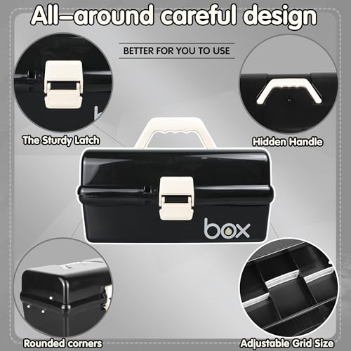 12in Three-Layer Multipurpose Storage Box Organizer Folding Tool Box/Art & Crafts Case/Sewing Supplies Organizer/Medicine Box/Family First Aid Box with 2 Trays (Black)… - Image 4