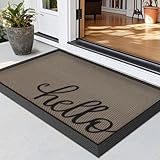 LUMI Outside Welcome Door Mat 24x36, Non Slip Durable Rubber Entrance Doormat, Low Profile Easy Clean Mats for Front Back Door Entryway Porch Garage, Hello