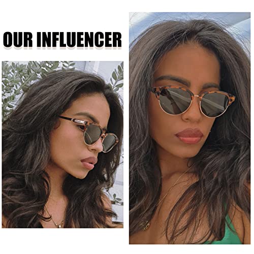 DUCO Retro Polarized Sunglasses for Women Semi Rimless Sun Glasses for Small Face Vintage Half Frame Shades 12212