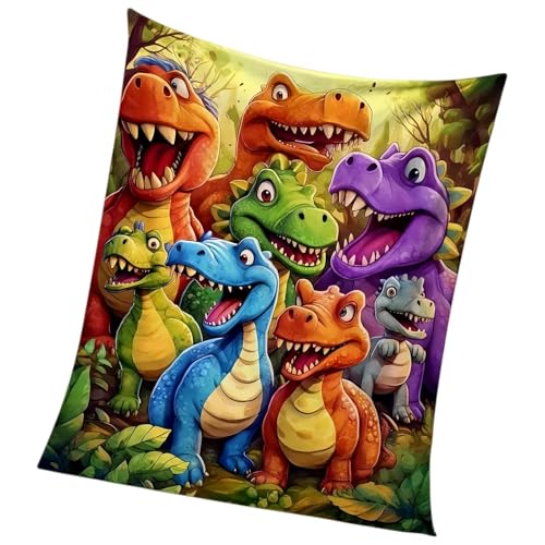 Manta de cama: capa gruesa y cómoda de terciopelo, adorable ropa de cama con estampado de dinosaurio, colcha para dormir ultra cálida y acogedora, manta de felpa con diseño creativo de dibujos animado