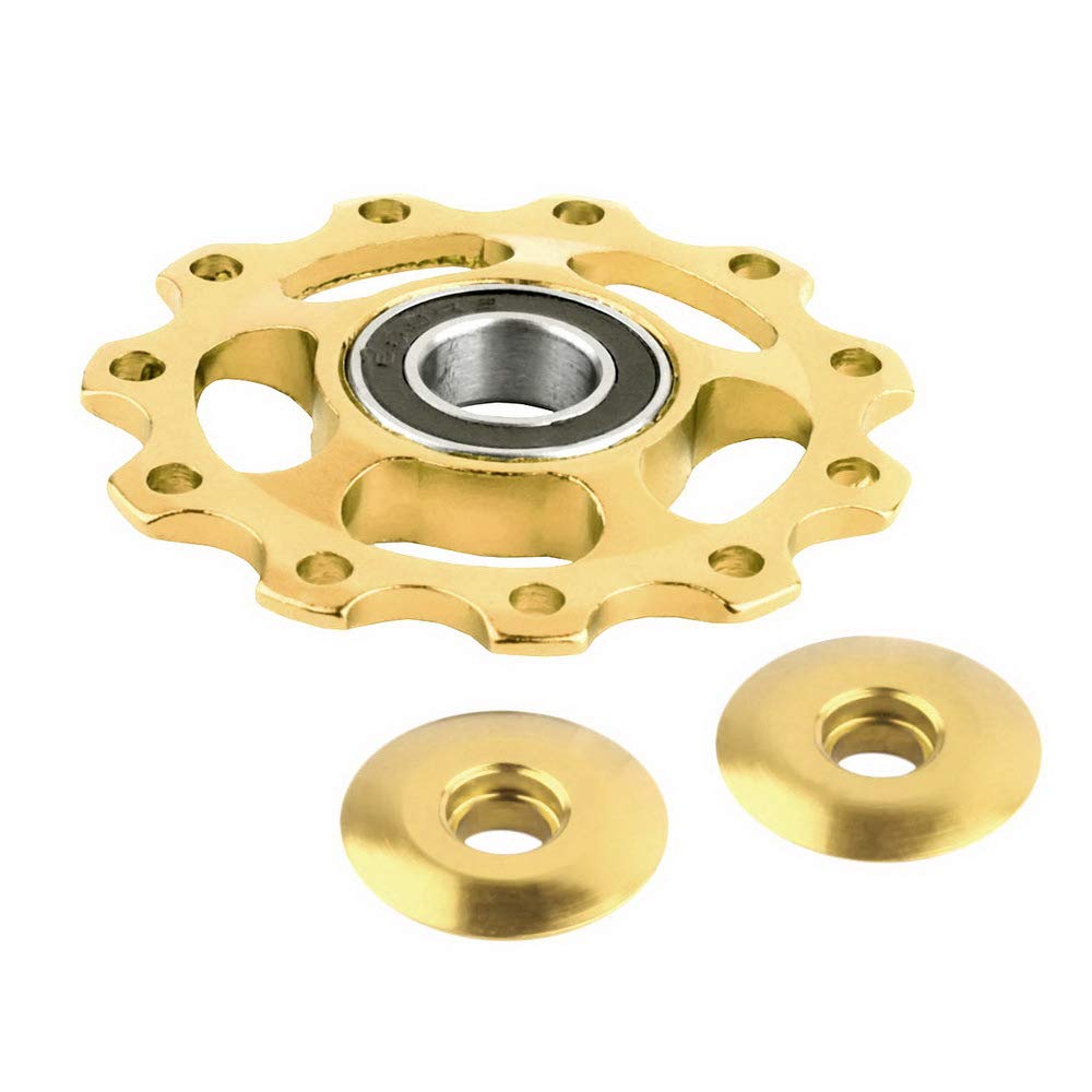 VOANZO 2 Pair Bicycle Mountain Bike Guide Wheel Rear Dial Bearing Anode CNC Sprocket 11 Tooth Wheel Flywheel Bicycle Accessories（Yellow）