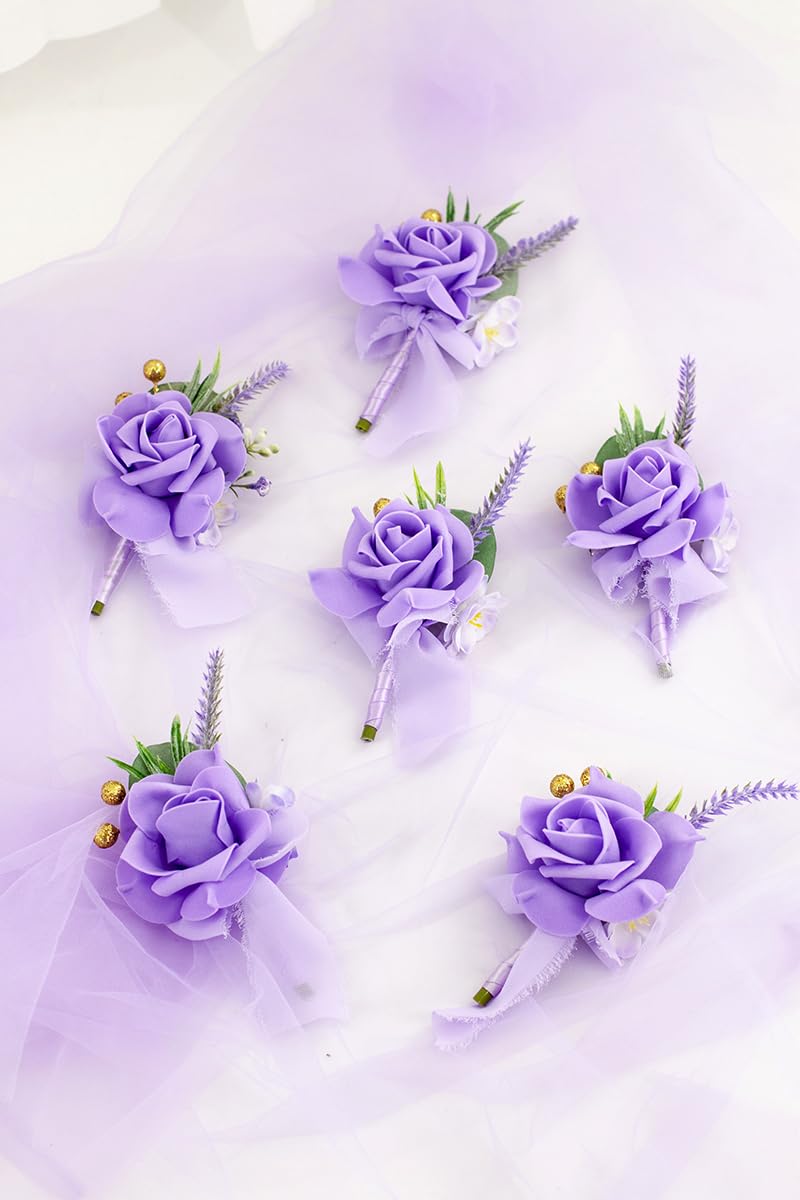 Purple Roses Artificial Flowers PartyforU Purple Boutonniere For Men -  Handmade Pocket Boutonnieres For Best Men Rustic Corsages For Woodland  Wedding Ceremony Anniversary Prom Formal Dinner Party Lavender Flowers  Artificial, image size:800x1200