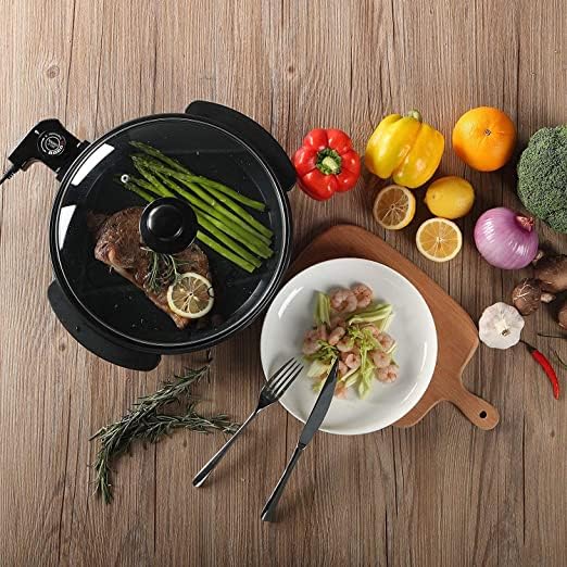 Image of Junona Non Stick 1500W Electric Multipurpose Cooker Pizza Pan 32CM Diameter, Double Layer Non-Stick Surface with Marble Coating (Black), Multicolor