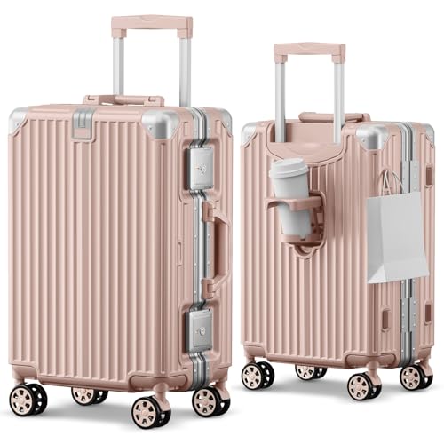cllson Carry on Luggage Aluminium Frame with Cup Holder, 20 Inch Zipperless Luggage with Spinner Wheels,Carry On Suitcase 22x14x9 Airline Approved for Business Travel by cllson - Used condition - US$139.11