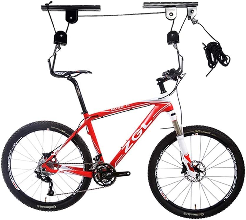 CYBIC Bicycle Ceiling Storage Lift System, Garage Pulley Hoist with Hooks, Black-image-6