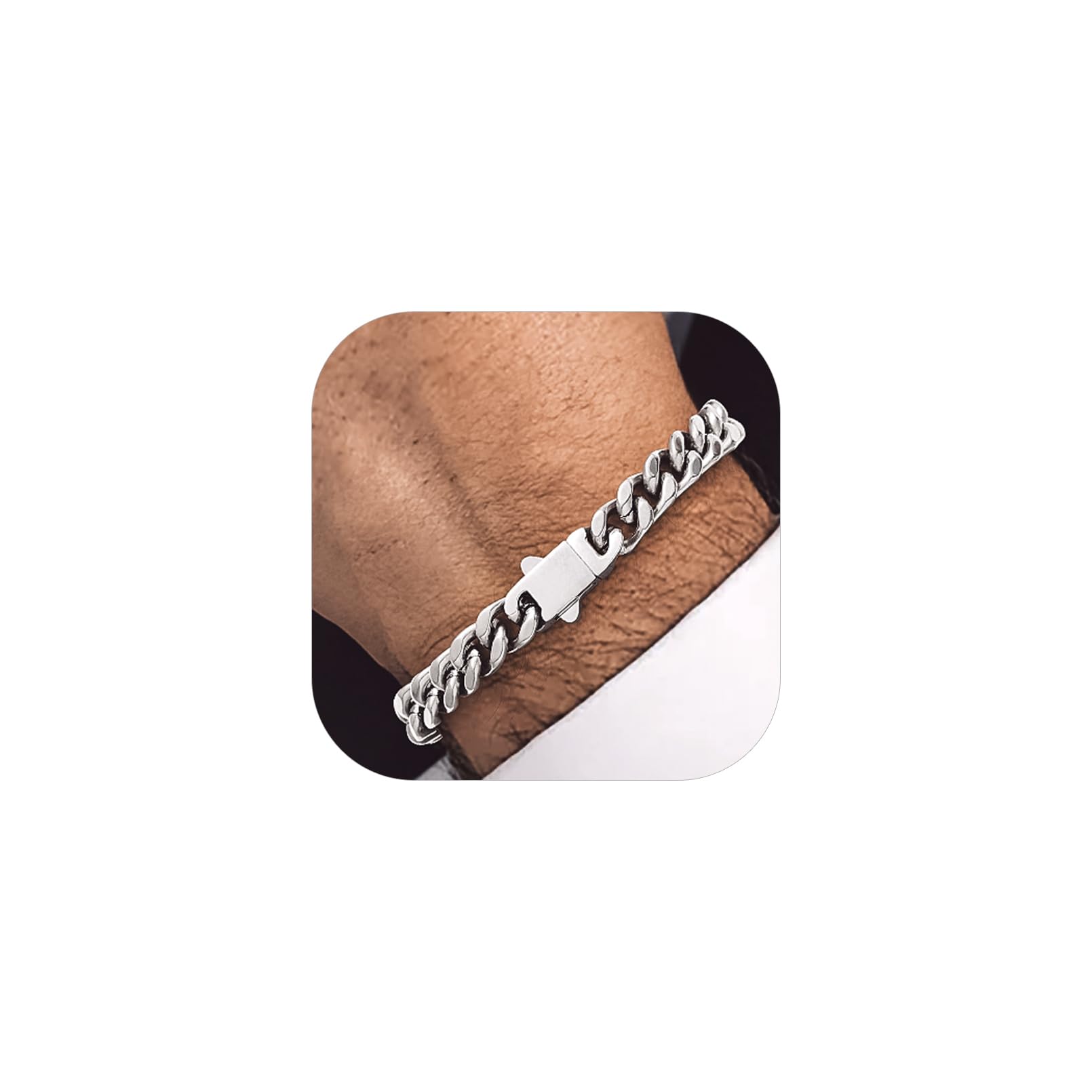 Bandmax Mens Hip Hop Cuban Link Bracelets 5 7 9 12MM Stainless Steel Miami Curb Chain Bracelet Silver