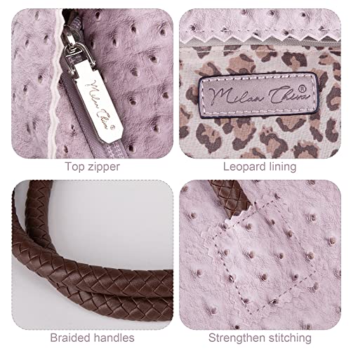 Image of Milan Chiva Tote Bag for Women with Zipper Large Ostrich Vegan Leather Shoulder Purses and Handbags
