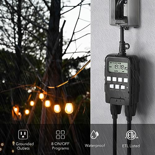 Image of BN-LINK Outdoor 7-Day Programmable Timer Outlet, 2 Outlets, 2 Pack