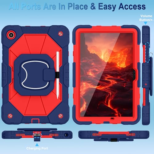 Image of WESOROL Case for Galaxy Tab A11 Plus /A9 Plus 11 Inch,Shockproof Cover for Samsung Tablet A11+ /A9+ Case with Screen Protector 360 Rotating Stand Pencil Holder Shoulder Strap,Navy Red