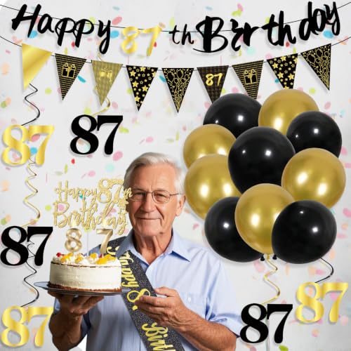 Image of 87th Birthday Decorations for Men, Black Gold 87th Party Decorations