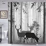 Deer Shower Curtain Silhouette of Forest Shower Curtain Set for Bathroom with Plastic Hooks 72'' x 7