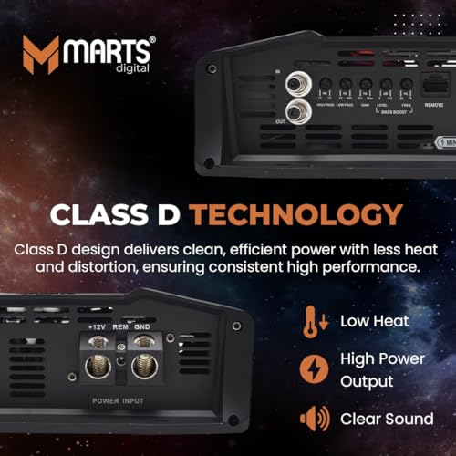 Image of Marts Digital 3000W Class D Full-Range Mono Amplifier MFD3000, 1-Ohm Stable | Compact Car Audio Amp for Subs & Speakers, Clean Power, Bass Boost, Variable LPF /HPF