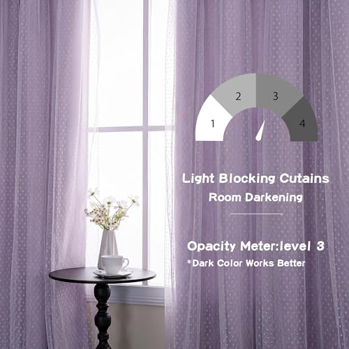 Image of MYSKY HOME Lilac Blackout Curtains for Girls,Lavender Purple 52x95,2 Panels | Blackout Curtains with Polka Dots Sheer Overlay, Grommet Room Darkening, for Nursery Kids Bedroom Living Room Decor