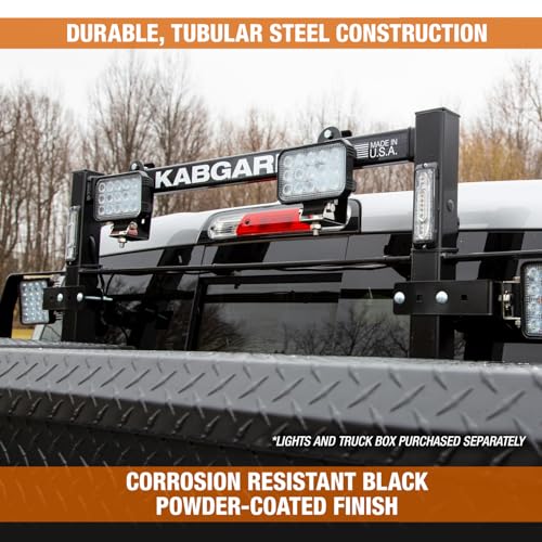 Image of Buyers Products 85204 Kabgard Headache Rack with Mounting Kit, Black Steel, 72 inch x 26.5 inch, Made In The USA, Truck Cab Rack